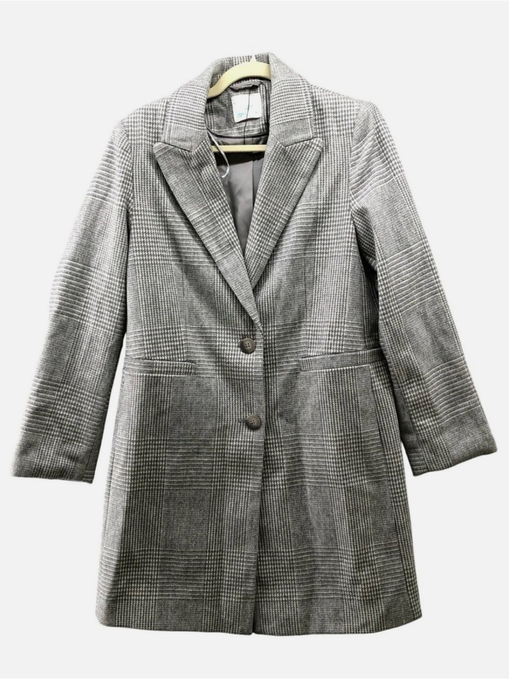Primark Gray Plaid Single-Breasted Blazer Coat